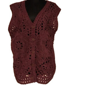 Jon & Anna Knitted Crocheted Sweater Vest. Wine Coloured. Size L /XL.